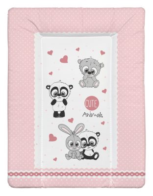 Pelenkázólap puha Softy – Cuki Állatok rózsaszín 70x50 cm | Wellsoft puhaságú, vízhatlan,kislány állatmintás pelenkázó alátét
