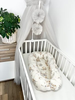 Álomfogó Maci babafészek – bézs színű, pamutvászon, álomhozó mintával