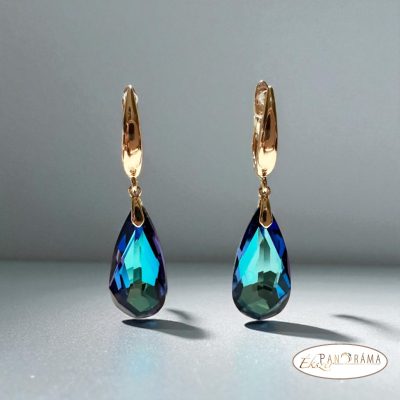 18K Gold Filled ,Eredeti kristályos fülbevaló - CANDY Blue BBL