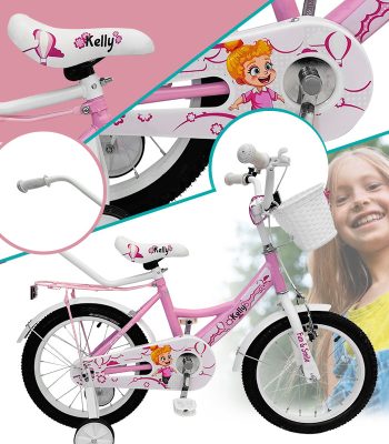 Kelly kerékpár szülői tolókarral rózsaszín színben 16" + ajándék
