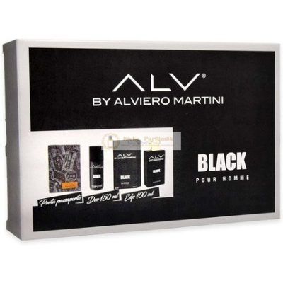 ALV By Alviero Martini Fekete Pour Homme Eau de Parfum 100ml, Dezodoráló 150ml és Útlevéltartó