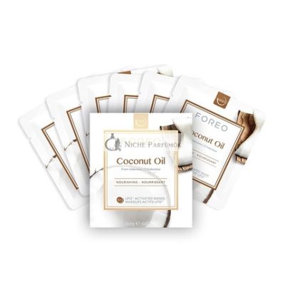 FOREO Kókuszolaj Dupla UFO-aktivált Arcpakolás Száraz Bőrre 6 darabos Tápláló és Hidratáló Kókuszolajjal és Kókuszvízzel, Minden UFO Eszközhöz Kompatibilis