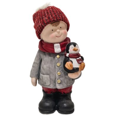 Fiú pingvinnel kerámia álló 20x18x40 cm