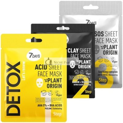 7DAYS Szépség Arcpakolás Szett 3-Fázisú Detox Tisztító Anti-Aging Arcápolás Hidratáló Levendula Maszk Agyaggal és Hialuronsavval, Női Arcmaszk Akne és Fekete Pattanások Ellen