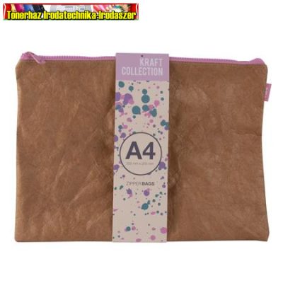 Rendszerező tasak, cipzáras, bőrhatású textúra, műanyag, A4, APLI "Kraft", vegyes színű cipzárral