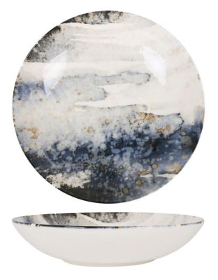 Catay kék-fehér márványhatású porcelán mélytányér, 23x5 cm
