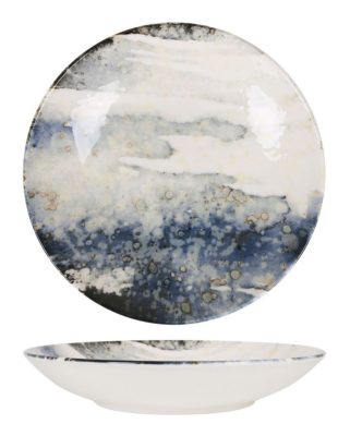 Catay kék-fehér márványhatású porcelán mélytányér, 20 cm