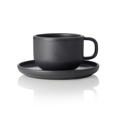 ONE MIDNIGHT 220 ml-es kőporcelán teás csésze és alj, 6 + 6 db-os csomag