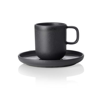 ONE MIDNIGHT 90 ml-es kőporcelán Espresso csésze és alj, 6 + 6 db-os csomag