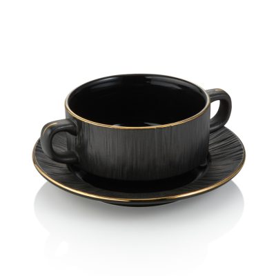 Maya Kuro aranyperemes levescsésze csészealjjal 250 ml porcelán - Német minőség