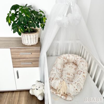 Állatbarát álom babafészek bézs színben – őzike, nyuszi és mackó mintával