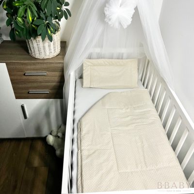 Csillagmező bézs – 2 részes babaágynemű szett fehér csillagmintával, 90x140