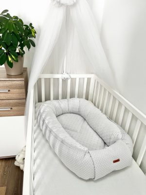 Glan – Babafészek újszülötteknek | Szürke-fehér csillagos pamut, szürke wellsoft