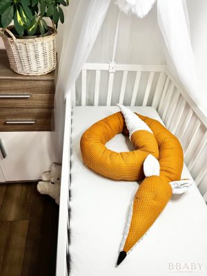 Rozsdi – Róka szundi hengerpárna 200x20 cm | Babapárna waffle pamutból és buborékos minky anyagból