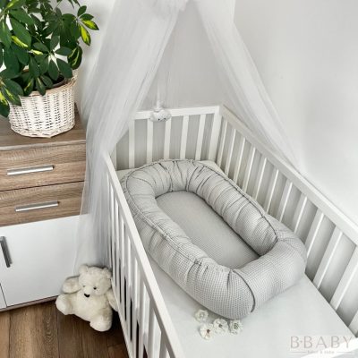 Szürke waffle babafészek – légáteresztő, 100% pamut újszülött fészek