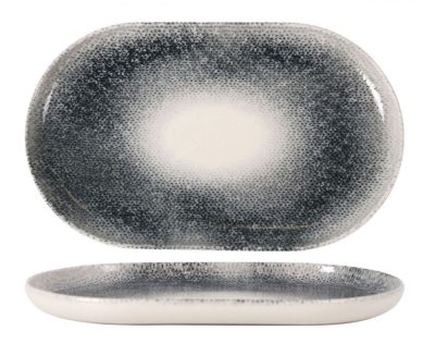 Mademoiselle Szürke Átmenetes Porcelán Ovális Tálalótál – 25x15cm, Fine Dining tálaláshoz