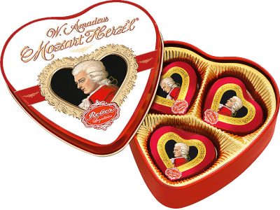 REBER Mozart Szív, Szív alakú fémdobozban 60g