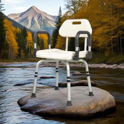 Forgatható fürdetőszék háttámlával, kartámaszzal