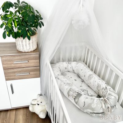 Szürke Álom Elefánt – Babafészek újszülötteknek | Elefántos, szürke, 100% pamut, antiallergén, mosható