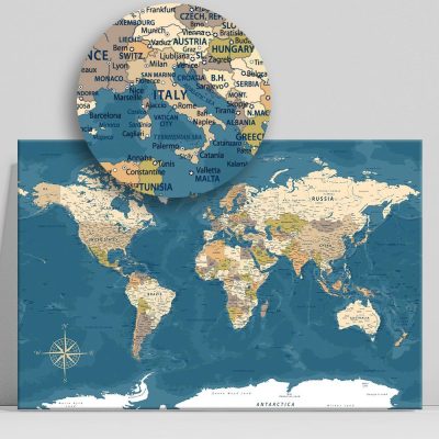 Utasplaza 200x133 falitérkép, világtérkép utazóknak vászon 2 és 4 cm-es kivitelben