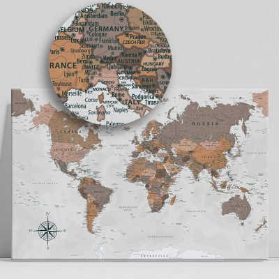 Gama 100x65 falitérkép, világtérkép utazóknak vászon 2 és 4 cm-es kivitelben