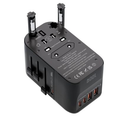 BlitzWolf® BW-TA2 - Utazó aljzat - USA EU UK AUS AC aljzat átalakító + 100w töltő (3x USB Type-C + 2x USB-A portok