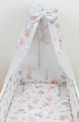 4 részes babaágynemű íves fejvédővel volile+dekor függönnyel
