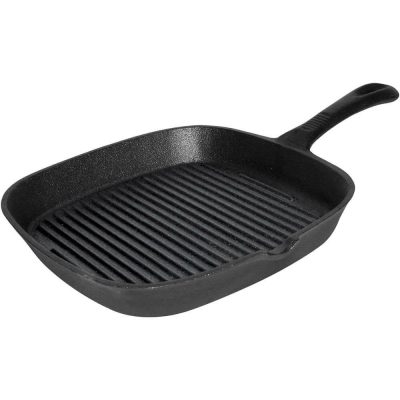 Grill serpenyő 23×23 cm bordázott öntöttvas kiöntőcsőrrel