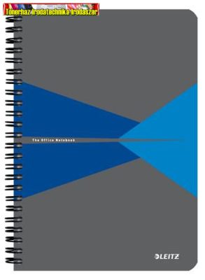 LEITZ Office Spirálfüzet, A5, kockás, 90 lap, PP borító, szürke-kék 44981035