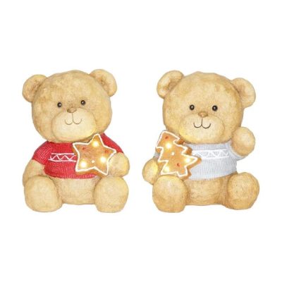 Maci csillaggal, fenyővel LED-es, glitteres 23x20x26 cm 2 féle/db