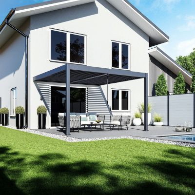 Rojaplast INTRO DUO bioklimatikus pergola 4×4 m – alumínium, falhoz rögzíthető, antracit színben