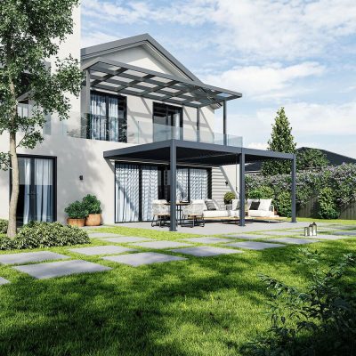 Rojaplast INTRO DUO bioklimatikus pergola 6×4 m – alumínium, falhoz rögzíthető, antracit színben