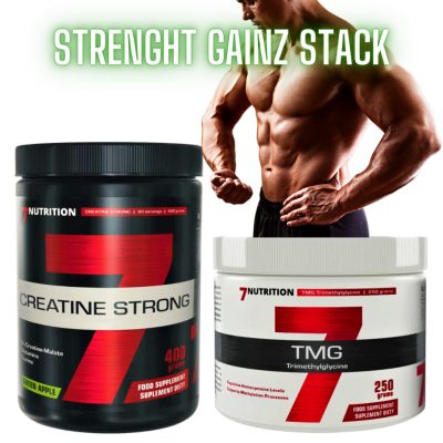 STRENGHT GAINZ STACK - Fokozott Erő, Állóképesség, Regeneráció, Izomépítés - Creatine Stong + TMG - 650g - 7Nutrition