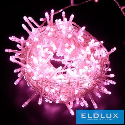 WISDOM fényfüzér rózsaszín fényű 180LED 9m átlátszó kábellel 8 fun. IP44