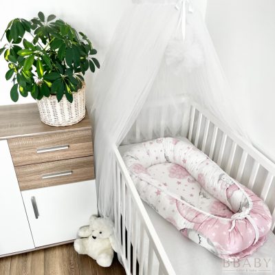 Álom Elefánt – Babafészek újszülötteknek | Rózsaszín elefántos, 100% pamut, antiallergén, mosható