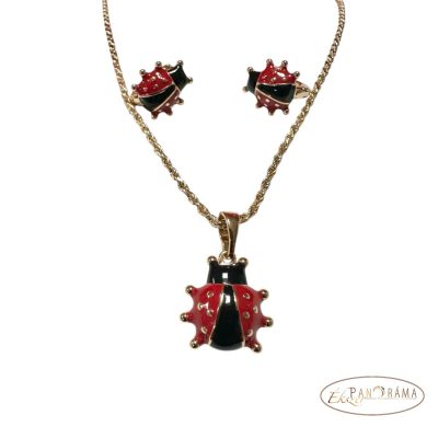 18K Gold Filled, antiallergén szett medálos nyaklánccal és fülbevalóval - Katica