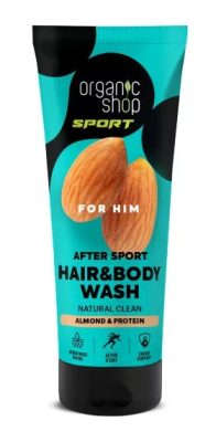 Organic Shop sportolás utáni sampon és tusfürdő mandulával és fehérjével, 200 ml