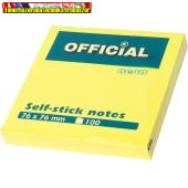 OFFICIAL Jegyzettömb öntapadós 76x76 mm 100 lap neon sárga 122933PP