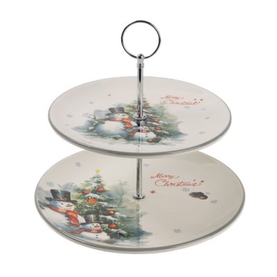 Sütemény kínáló kerámia hóember 2 részes