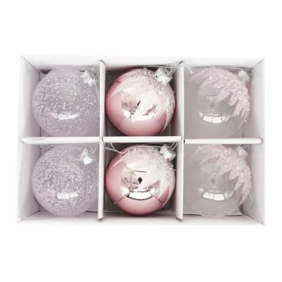 Gömb dombor mintával, glitter dekorral, akasztós 8 cm S/6