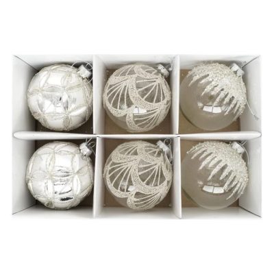 Gömb glitter dekorral, dombor mintával, akasztós 8 cm S/6