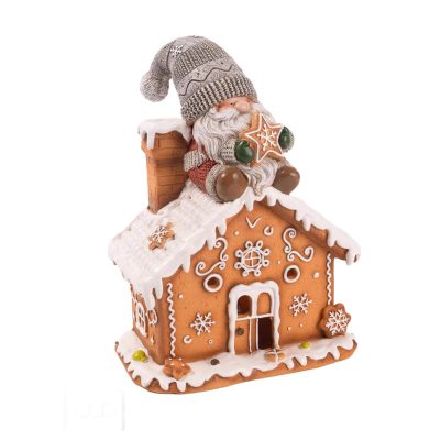 Mézeskalács ház Led+Mikulás 20x15cm