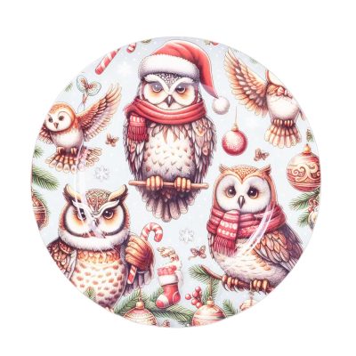 Tálca kerek műanyag baglyok 33cm