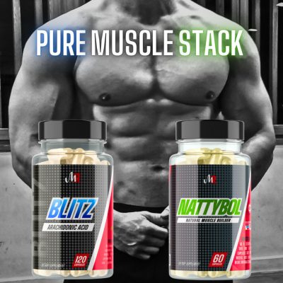 PURE MUSCLE STACK - Brutális Izomépítő Csomag - Nagyobb Izomtömeg, Erő, Állóképesség - Blitz + Nattybol - 180 Kapszula - Muscle Rage