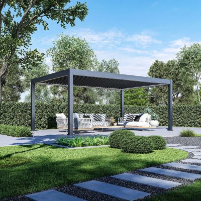 Rojaplast PRESTIGE 6×4 m elektromos bioklimatikus pergola – prémium alumínium árnyékoló LED-világítással