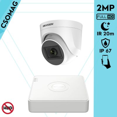 Hikvision 1 turret kamerás analóg megfigyelőrendszer 2MP biztonsági kamera, IR 20m, beltéri