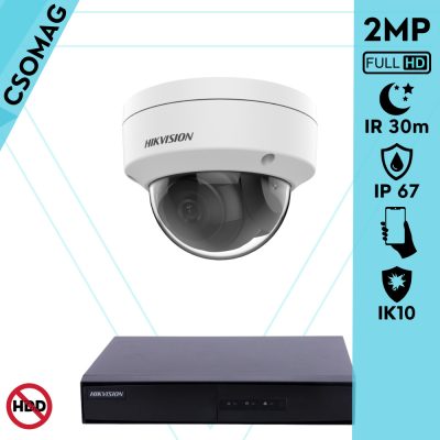 Hikvision 1 dome kamerás IP megfigyelőrendszer 2MP HD dome biztonsági kamera, 2.8 mm-es fix objektívvel, PoE, P2P, kültéri, fém ház, vandálbiztos