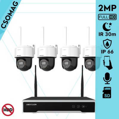 Hikvision 4 dóm kamerás WIFI megfigyelőrendszer 2MP dóm biztonsági kamera, 4.0 mm-es fix objektívvel, beépített WiFi antennával és mikrofonnal, microSD kártyafoglalat, infravörös éjjellátó, IR 30m, kültéri