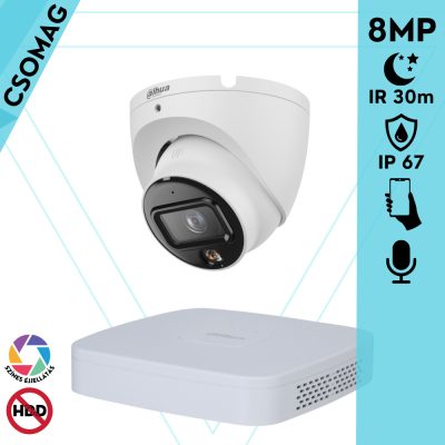 Dahua 1 turret kamerás IP megfigyelőrendszer 8MP turret biztonsági kamera, 2.8 mm-es fix objektívvel, PoE, beépített mikrofonnal, hibrid megvilágítással, fém ház, kültéri