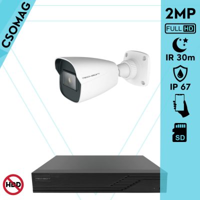 Techson 1 cső kamerás IP megfigyelőrendszer 2MP cső biztonsági kamera, 2.8 mm-es fix objektívvel, SD kártya foglalattal, PoE, IR LED 30m, kültéri, fém ház